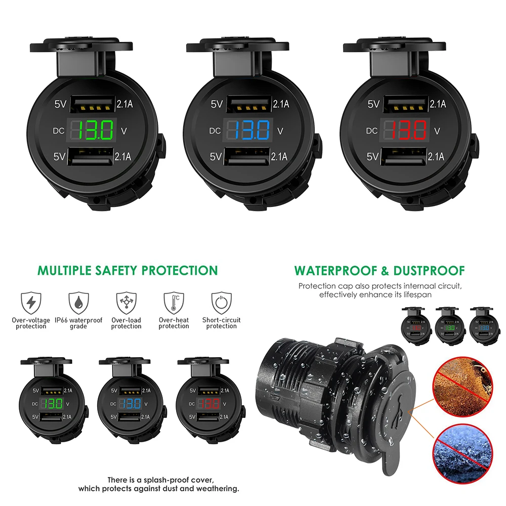 Waterproof Motorcycle Dual USB Charger Adapter 12V 1A 2.1A Outlet Power Jack with Wire for Vehicle, Motorcycle, Car , ATV, Boat
Waterproof Motorcycle Dual USB Charger Adapter 12V 1A 2.1A Outlet Power Jack with Wire for Vehicle, Motorcycle, Car , ATV, Boat