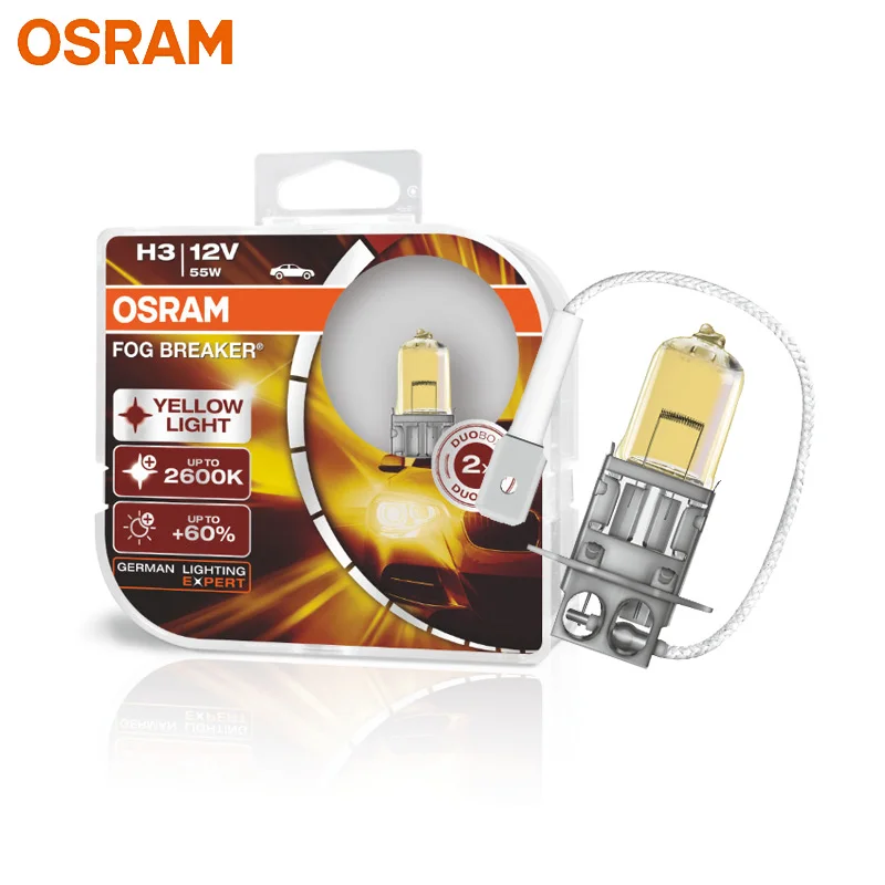 OSRAM H3 Yellow 62151FBR Halogen Fog Breaker 12V 55W Car Original Fog Lamps 2600K Light +60% Brighter Genuine Auto Bulb, Pair
OSRAM H3 Yellow 62151FBR Halogen Fog Breaker 12V 55W Car Original Fog Lamps 2600K Light +60% Brighter Genuine Auto Bulb, Pair