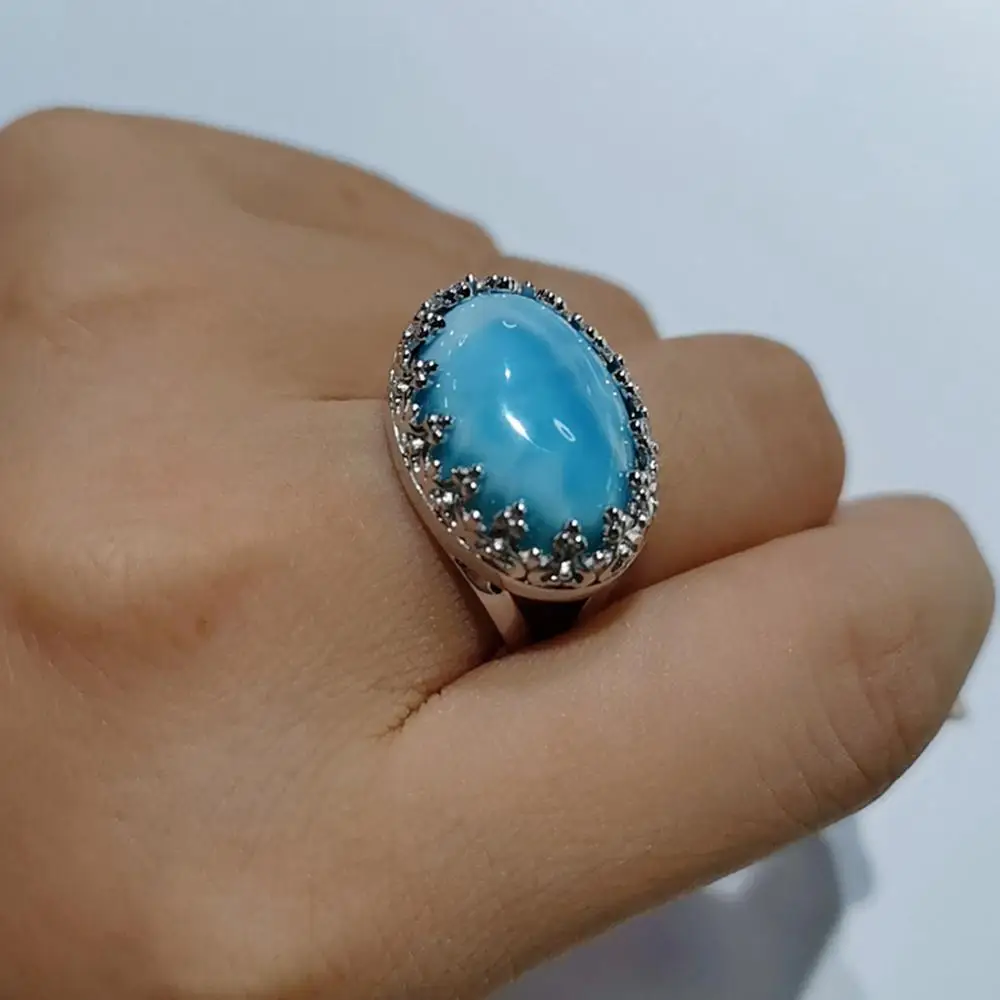 Hot Selling 925 Sterling Silver Natural Larimar Ring Womens Engagement Wedding Ring For Gift
Hot Selling 925 Sterling Silver Natural Larimar Ring Womens Engagement Wedding Ring For Gift