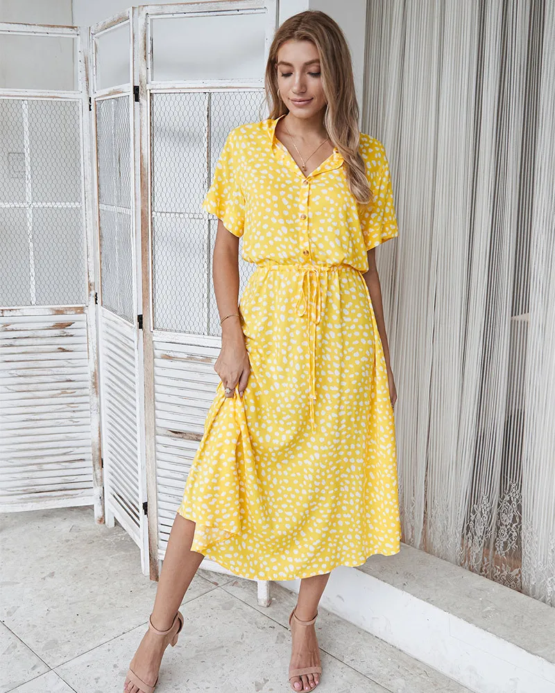 Vintage Floral Print Dress Women Boho Short Sleeve Long Dress Turn Down Collar Casual Waistband Shirt Dresses Robe 2021 Summer 61 H1e8e932e55cc4b63ba9a6ae79f8e32eeK