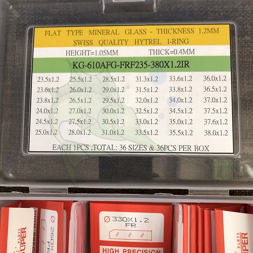 RP-KG610 Watch Glass Kit 36pcs/box Assort Siz 1.2mm Watch Glass Parts with Gasket I-Ring for DW Watch Crystal Replacement
RP-KG610 Watch Glass Kit 36pcs/box Assort Siz 1.2mm Watch Glass Parts with Gasket I-Ring for DW Watch Crystal Replacement