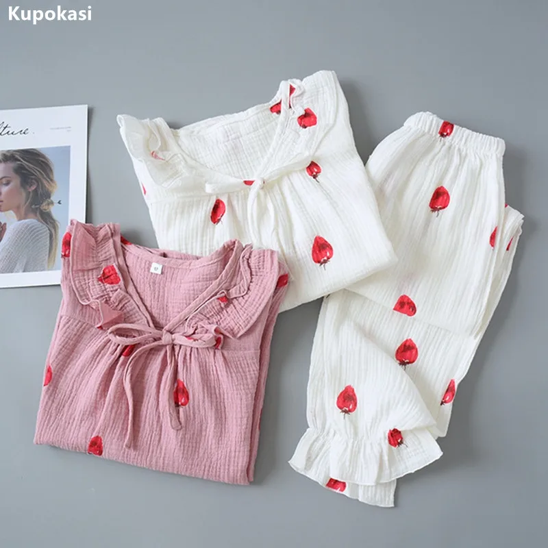 Kupokasi New Women Viscous Pajamas Set 2 Pieces Sleepwear Love Strawberry Print Cute Casual Spring Autumn Girl Homewear
Kupokasi New Women Viscous Pajamas Set 2 Pieces Sleepwear Love Strawberry Print Cute Casual Spring Autumn Girl Homewear