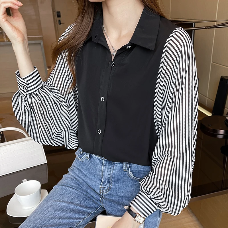 Fashion Woman Blouse 2021 Splicing Striped Chiffon Blouse Shirt Long Sleeve Loose Women Shirts Office Womens Tops Blusas
Fashion Woman Blouse 2021 Splicing Striped Chiffon Blouse Shirt Long Sleeve Loose Women Shirts Office Womens Tops Blusas
