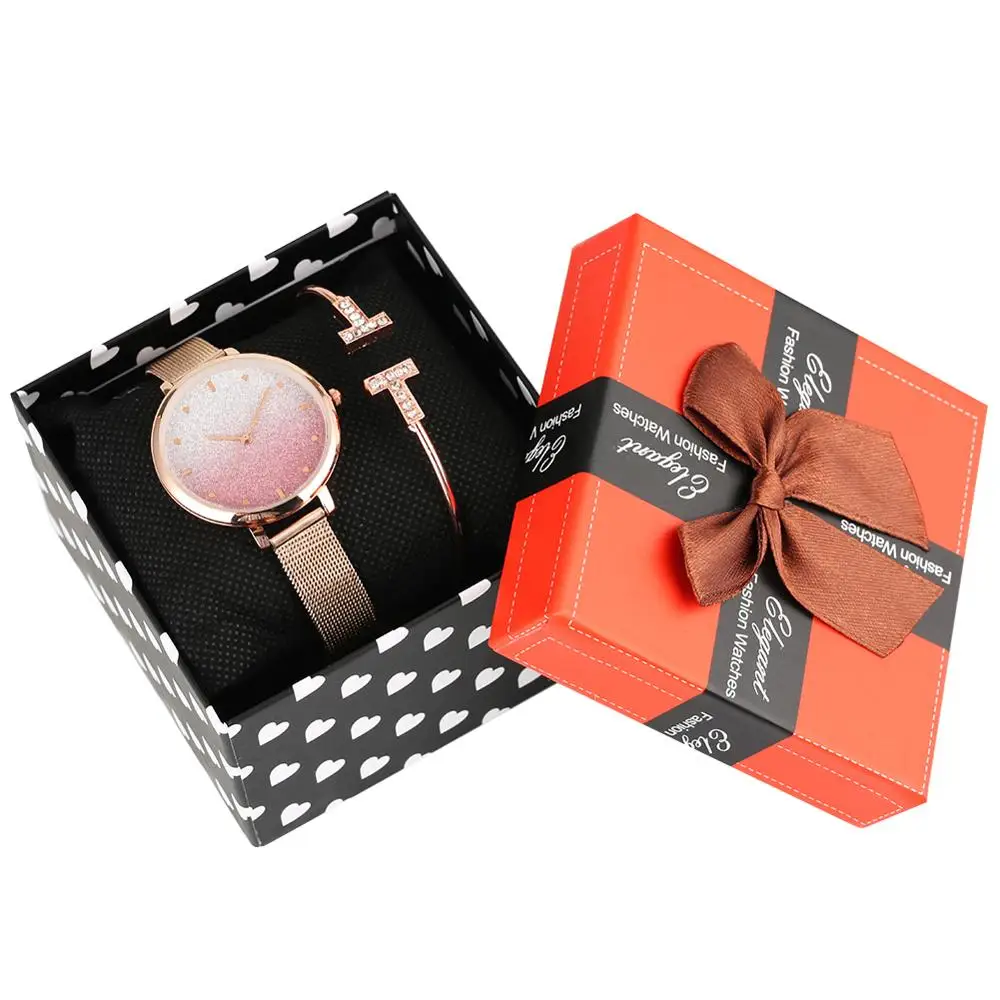 Watch Bracelet Set Gift for Female Women's Quartz Watch Pink Gradient Dial Rose Gold Scales Wristwatch Wrap Bracelet
Watch Bracelet Set Gift for Female Women's Quartz Watch Pink Gradient Dial Rose Gold Scales Wristwatch Wrap Bracelet