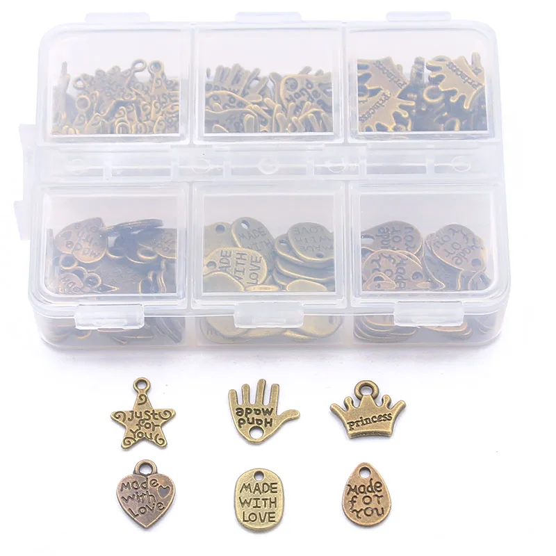 1Set 120Pcs/Lot 2 Color Charm Letter MINI Heart Star Hand Palm Pendant With Box For DIY Jewelry Necklace Making Material
1Set 120Pcs/Lot 2 Color Charm Letter MINI Heart Star Hand Palm Pendant With Box For DIY Jewelry Necklace Making Material