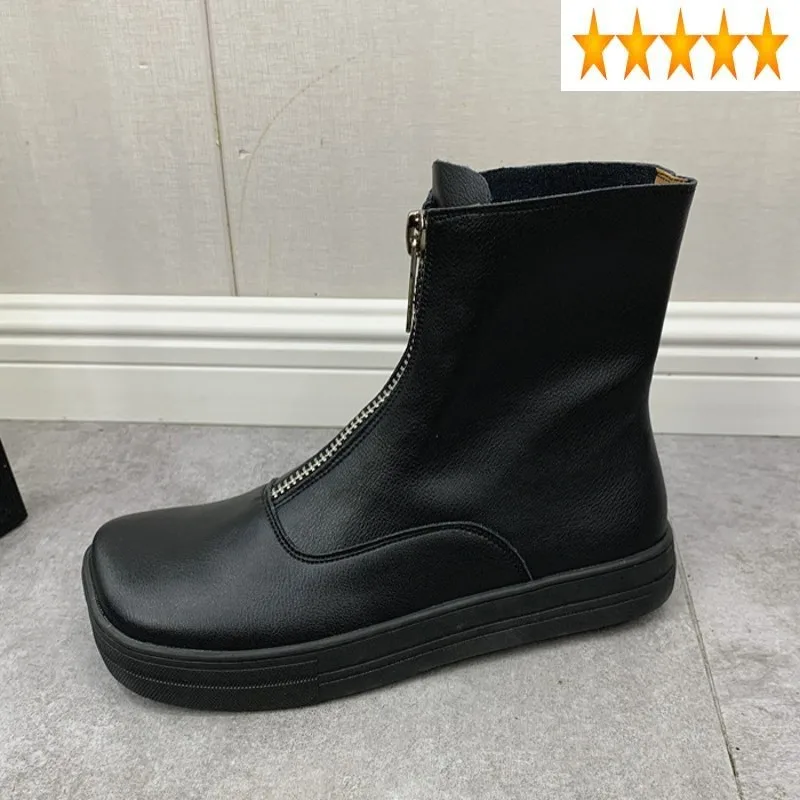 Leather Real Autumn Chelsea Women Casual Black Front Zip Flat Ankle England Style Biker Boots Zapatos De Mujer
Leather Real Autumn Chelsea Women Casual Black Front Zip Flat Ankle England Style Biker Boots Zapatos De Mujer