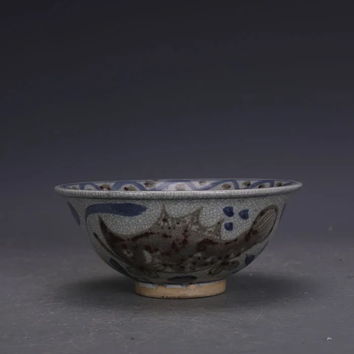 Yuan Dynasty Handmade Quaint Blue And white Underglaze Red Fish Grass Porcelain Bowl
Yuan Dynasty Handmade Quaint Blue And white Underglaze Red Fish Grass Porcelain Bowl