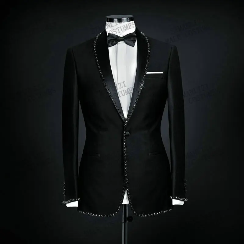 Costume Homme Fashion Design Black Wedding Men Suits Beads Lapel Party Prom Slim Fit Tuxedo Groom Terno Masculino Blazer 2 Pcs
Costume Homme Fashion Design Black Wedding Men Suits Beads Lapel Party Prom Slim Fit Tuxedo Groom Terno Masculino Blazer 2 Pcs