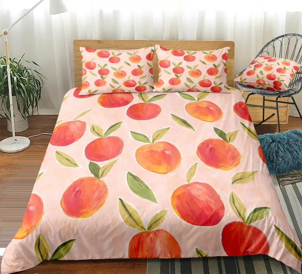Pink Peach Quilt Cover Set Water Color Bedding Set Cute Fruit Bedclothes Strip Oil Painting Bed Set for Girls Kids
Pink Peach Quilt Cover Set Water Color Bedding Set Cute Fruit Bedclothes Strip Oil Painting Bed Set for Girls Kids