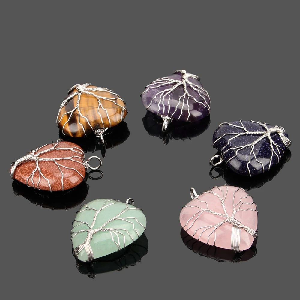 Wire wrapping love heart-shaped stone woven Life Tree creative Necklace Pendant natural crystal fashion fine lovers jewelry
Wire wrapping love heart-shaped stone woven Life Tree creative Necklace Pendant natural crystal fashion fine lovers jewelry