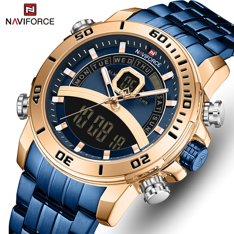 Часы наручные NAVIFORCE Мужские кварцевые, спортивные модные брендовые Роскошные Водонепроницаемые светодиодные цифровые, с секундомером, из нержавеющей стали
Часы наручные NAVIFORCE Мужские кварцевые, спортивные модные брендовые Роскошные Водонепроницаемые светодиодные цифровые, с секундомером, из нержавеющей стали