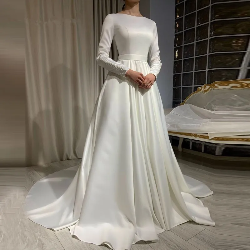 Elegant White Long Sleeves Satin Woman Muslim Wedding Dresses 2023 Bridal Gowns Vestidos De Novia Gelinlik
Elegant White Long Sleeves Satin Woman Muslim Wedding Dresses 2023 Bridal Gowns Vestidos De Novia Gelinlik