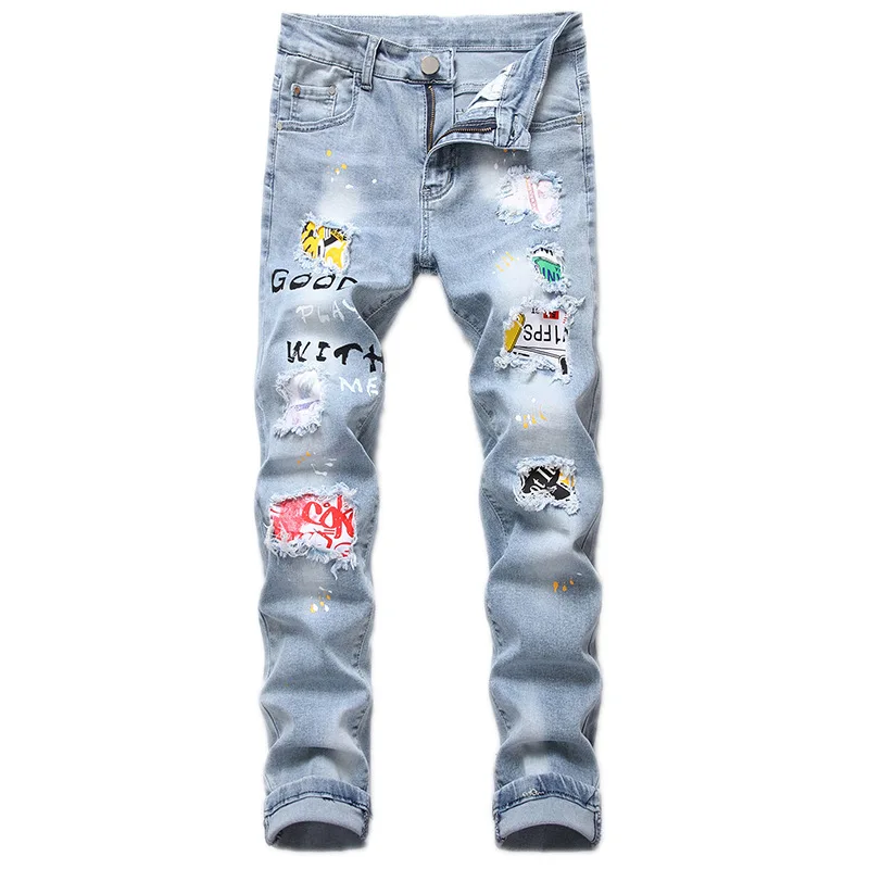 High Quality Men's Patch Biker Jeans Blue Mid waist Holes Ripped Slim Stretch Denim Destroyed Pants Fashion Streetwear Trousers
High Quality Men's Patch Biker Jeans Blue Mid waist Holes Ripped Slim Stretch Denim Destroyed Pants Fashion Streetwear Trousers