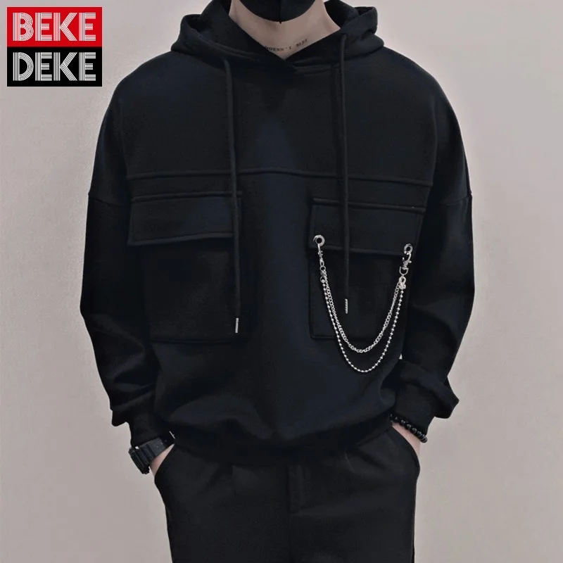 Street High Men Loose Cargo Hoodie Tops Spring Autumn Long Sleeve Pullover Coat Vintage Casual Solid Black Chains Sweatshirt
Street High Men Loose Cargo Hoodie Tops Spring Autumn Long Sleeve Pullover Coat Vintage Casual Solid Black Chains Sweatshirt