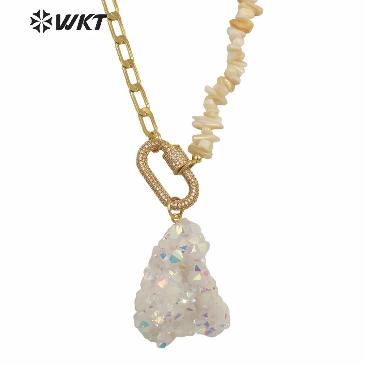 WT-N1253 Amazing Sparkly Angel Aura Quartz Stone Necklace Fashion Lady Unique Hand Make Chain Crystal Pendant Decoration
WT-N1253 Amazing Sparkly Angel Aura Quartz Stone Necklace Fashion Lady Unique Hand Make Chain Crystal Pendant Decoration