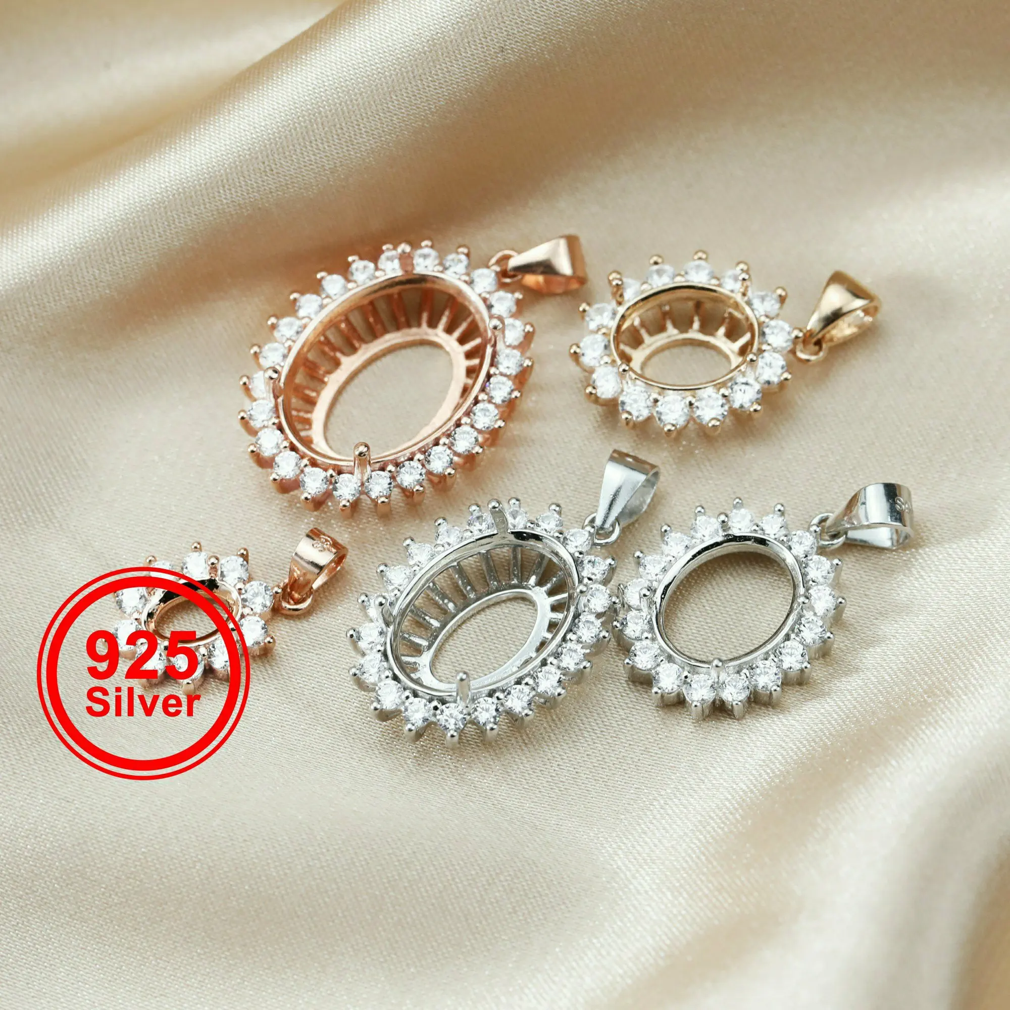 Multiple Size Rose Gold Silver Oval Prong Bezel Settings for CZ Stone Solid 925 Sterling Silver DIY Pendant Charm Tray 1421095
Multiple Size Rose Gold Silver Oval Prong Bezel Settings for CZ Stone Solid 925 Sterling Silver DIY Pendant Charm Tray 1421095