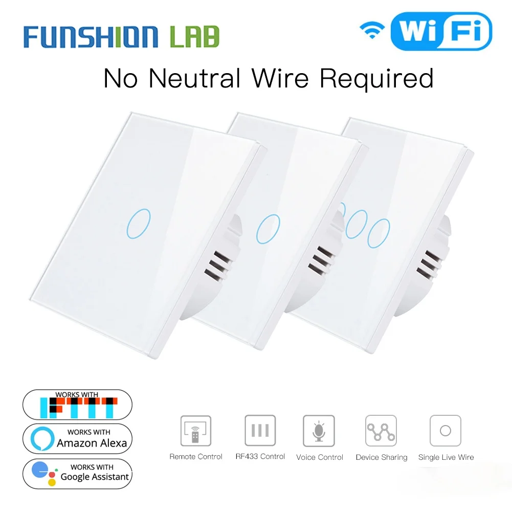 Умный настенный выключатель с Wi-Fi, белый Выключатель без нейтрального провода, работает с Alexa RF433
Умный настенный выключатель с Wi-Fi, белый Выключатель без нейтрального провода, работает с Alexa RF433