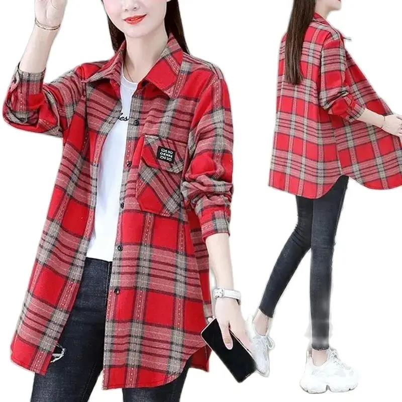 2022 Spring Autumn New Female Outerwear Loose Show Thin Lattice Women's Shirt Take Out coat Winter Wild Elegant Women's Top
2022 Spring Autumn New Female Outerwear Loose Show Thin Lattice Women's Shirt Take Out coat Winter Wild Elegant Women's Top