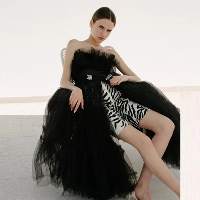 New Arrival Fashion Black Sheer Tulle Dresses Side High Split Strapless Ruffles 2021 Dress Teffeta Cocktail Party Dressing Gown
New Arrival Fashion Black Sheer Tulle Dresses Side High Split Strapless Ruffles 2021 Dress Teffeta Cocktail Party Dressing Gown
