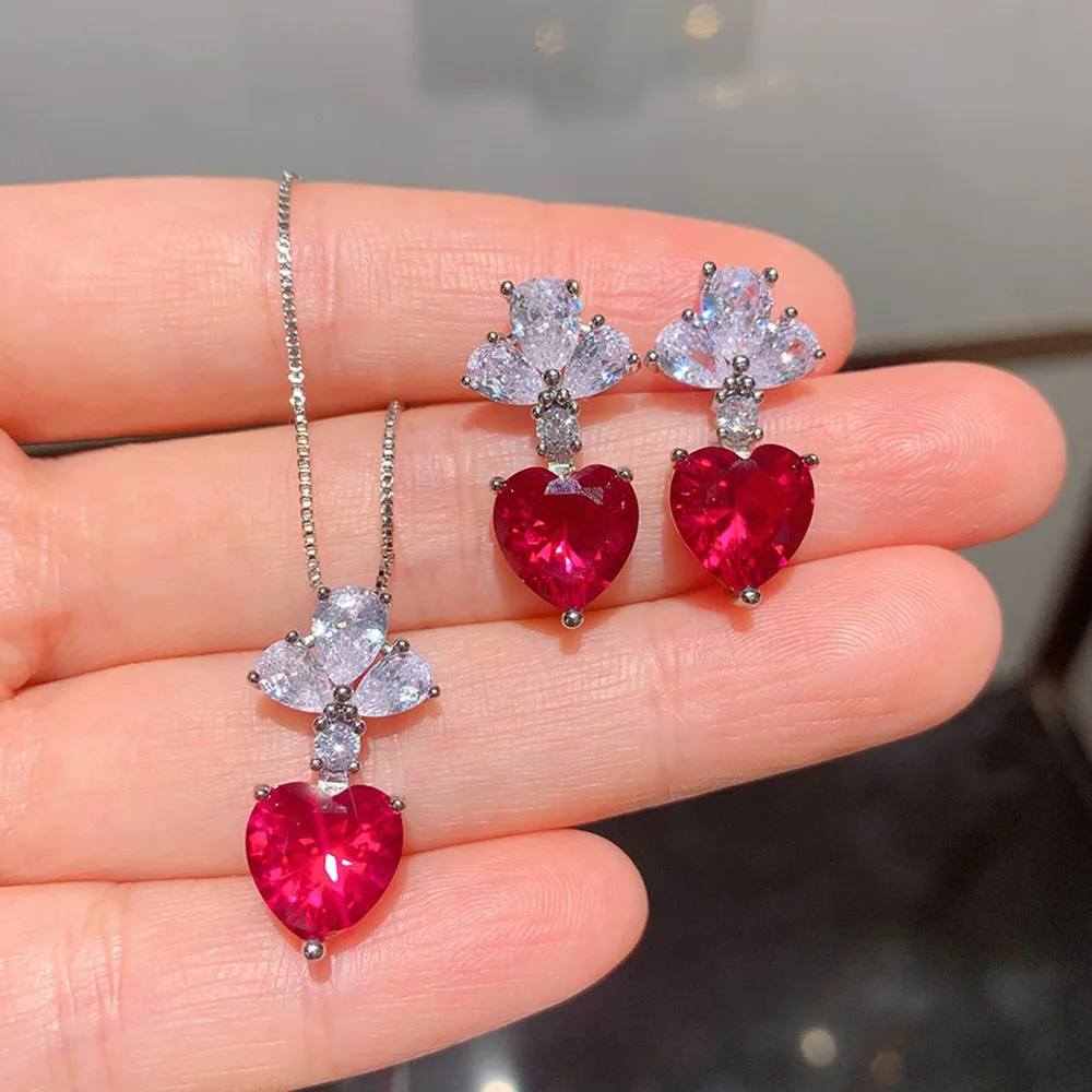 Vintage Wedding Jewelry Sets for Women 10*10mm Heart-Shaped Ruby Gemstone Lab Diamonds Pendant Necklace Drop Earrings Fine Gift
Vintage Wedding Jewelry Sets for Women 10*10mm Heart-Shaped Ruby Gemstone Lab Diamonds Pendant Necklace Drop Earrings Fine Gift