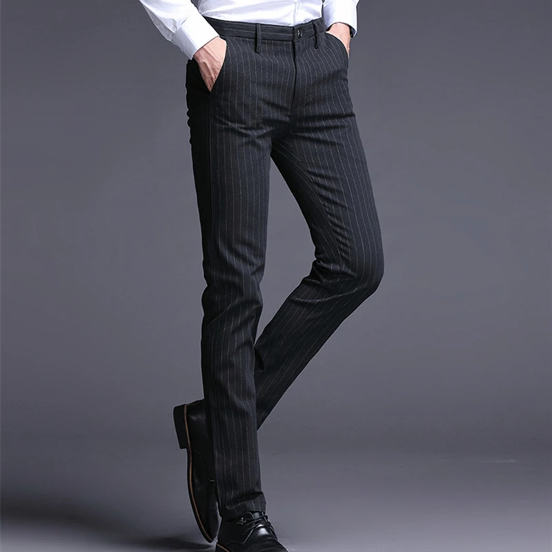 Autumn Striped Dress Trousers Men's Polyester Wool Male Suit Pants Korean Business Work Office Trousers Version Slim
Autumn Striped Dress Trousers Men's Polyester Wool Male Suit Pants Korean Business Work Office Trousers Version Slim