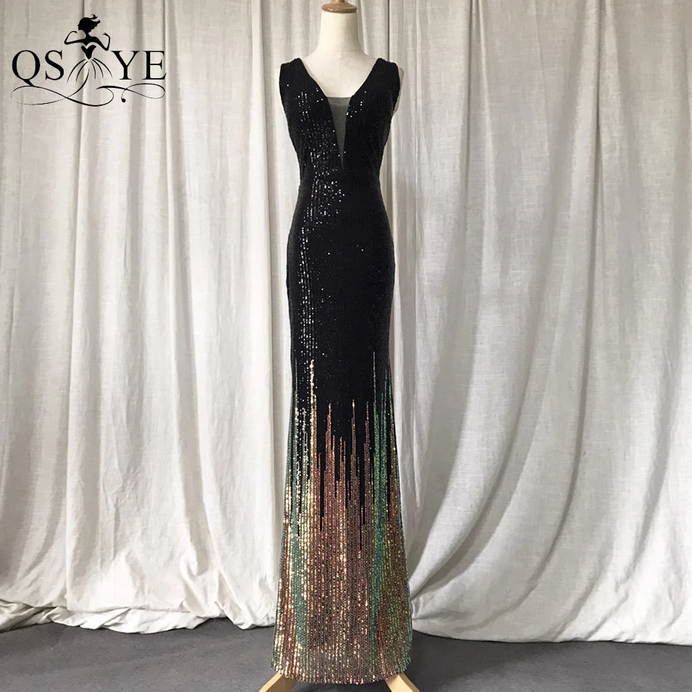 Fading Sequin Black Prom Dresses V Neck Sleeveless Evening Gown Sheath Glitter Party Formal Dress Gold Bottom Women Gown Elegant
Fading Sequin Black Prom Dresses V Neck Sleeveless Evening Gown Sheath Glitter Party Formal Dress Gold Bottom Women Gown Elegant