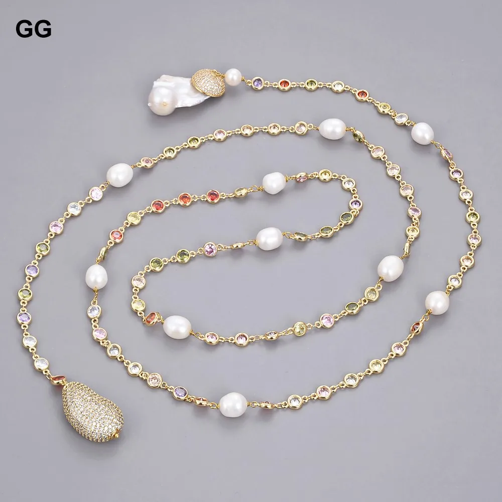 Natural White Baroque Pearl Mix Cz Crystal Chain Long Necklace Women Jewelry Gifts
Natural White Baroque Pearl Mix Cz Crystal Chain Long Necklace Women Jewelry Gifts