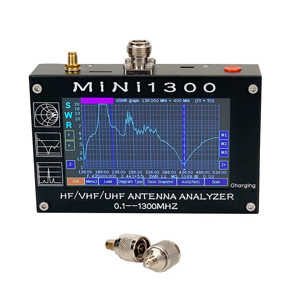HF VHF UHF Antenna Analyzer min1300 0.1-1300MHz multi-function analyzer antenna SWR with 4.3" TFT Color touch screen
HF VHF UHF Antenna Analyzer min1300 0.1-1300MHz multi-function analyzer antenna SWR with 4.3" TFT Color touch screen