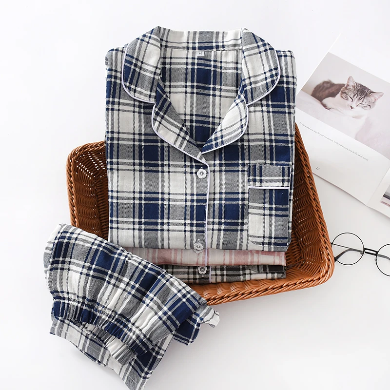 Spring Loose Gauze Leisure Plaid Pajamas 2 Piece Set Women and Men Couples Long Sleeve Pajama Home Clothes Lounge Sleepwear
Spring Loose Gauze Leisure Plaid Pajamas 2 Piece Set Women and Men Couples Long Sleeve Pajama Home Clothes Lounge Sleepwear