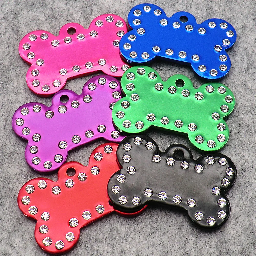 Wholesale 100Pcs Bone Dog ID Tag Personalized Anodizing Aluminum Cat Puppy Collar Accessories Rhinestone Custom Anti-lost Name
Wholesale 100Pcs Bone Dog ID Tag Personalized Anodizing Aluminum Cat Puppy Collar Accessories Rhinestone Custom Anti-lost Name