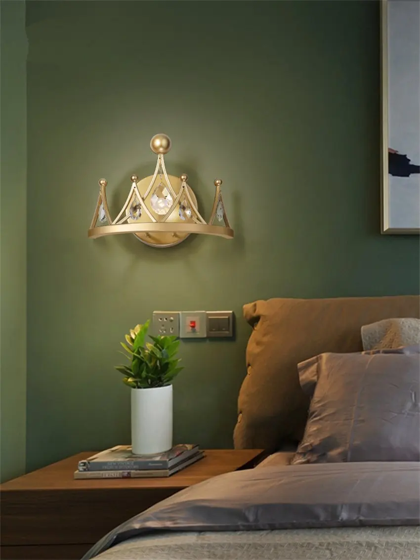 Nordic modern luxury gold wall lamps bedroom bedside aisle living room wall children's room crown crystal decor sconces lights
Nordic modern luxury gold wall lamps bedroom bedside aisle living room wall children's room crown crystal decor sconces lights