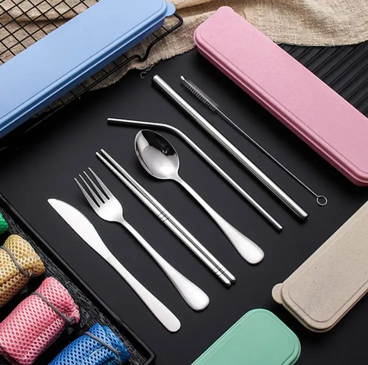 Stainless Steel Flatware Set Portable Cutlery Set Travel Picnic Dinnerware Set Metal Straw With Box And Bag Kitchen Utensil SN
Stainless Steel Flatware Set Portable Cutlery Set Travel Picnic Dinnerware Set Metal Straw With Box And Bag Kitchen Utensil SN