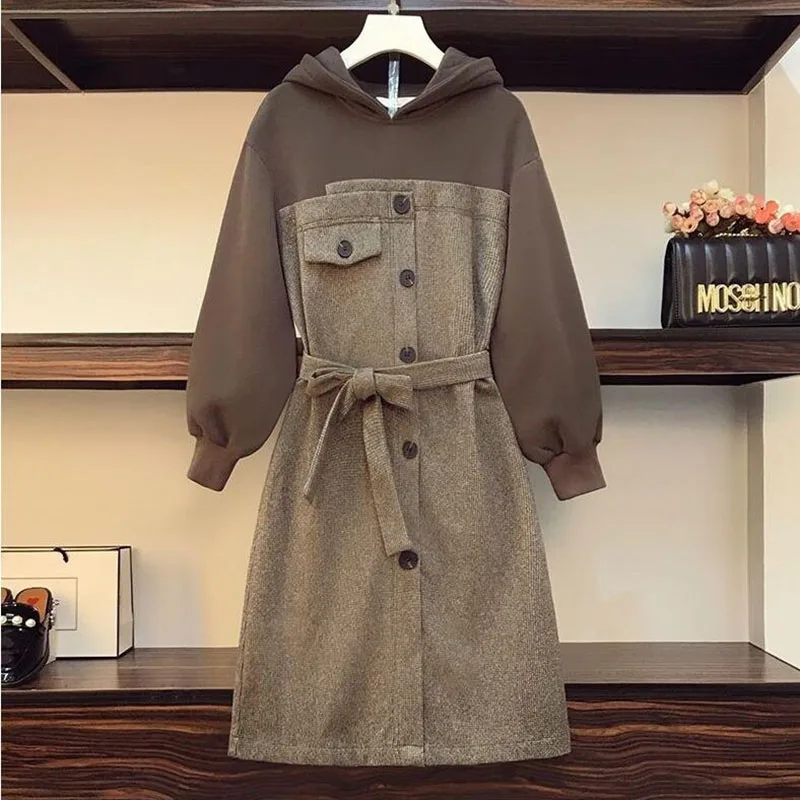 Fashion Design Autumn Winter Dress Casual Women's Dresses Hooded Ladies Mid-Length Hoodie Vestidos Female With Belt 2024 NEW
Fashion Design Autumn Winter Dress Casual Women's Dresses Hooded Ladies Mid-Length Hoodie Vestidos Female With Belt 2024 NEW