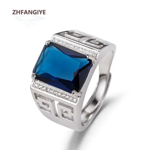 Trendy Men Ring 925 Silver Jewelry with Sapphire Zircon Gemstone Finger Rings for Male Wedding Party Hand Accessories Wholesale
