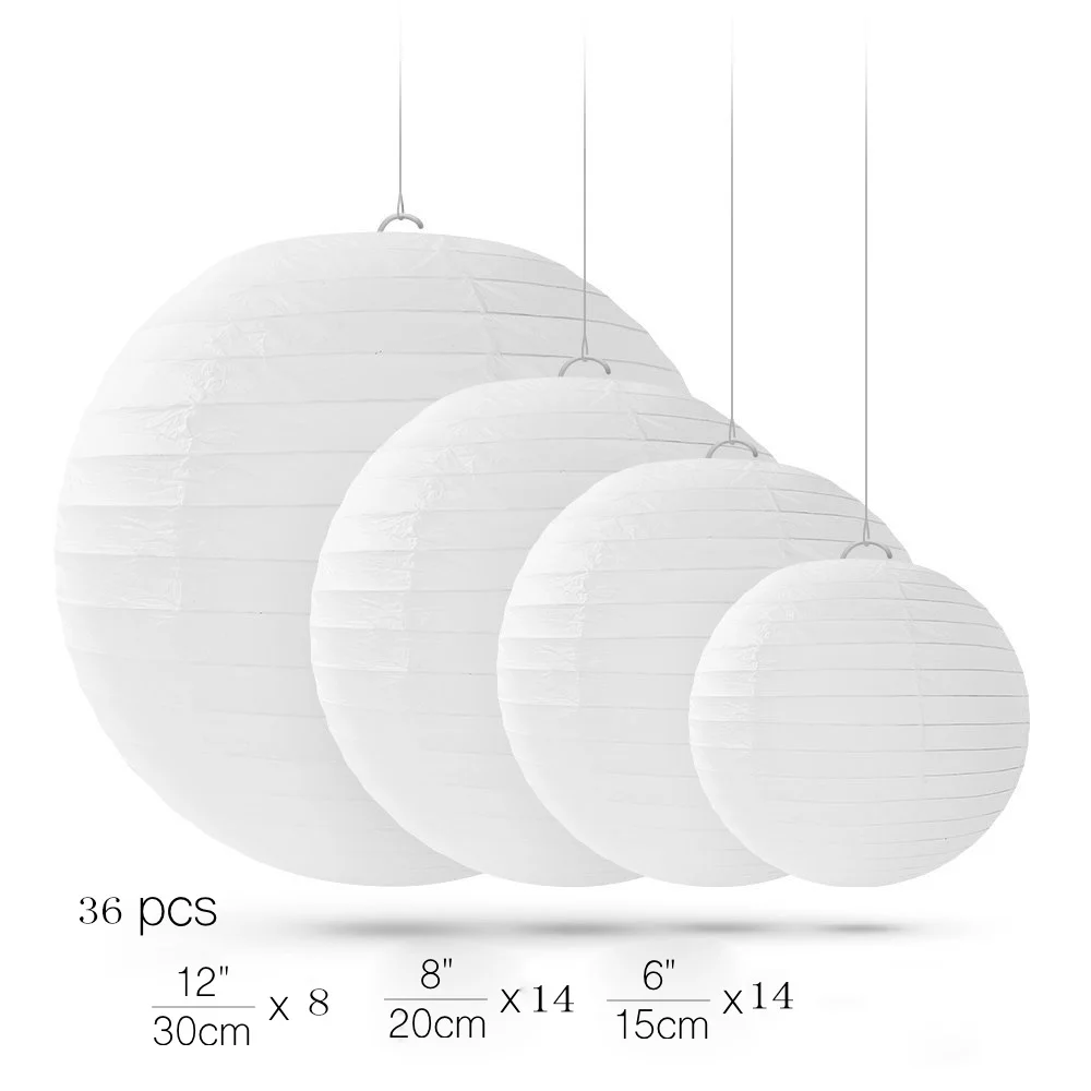 36 Pcs Paper Lanterns Mixed Size White Round Lamp Shade Floral Wedding Party DIY Crafts Decoration Supplies with LED Lights
36 Pcs Paper Lanterns Mixed Size White Round Lamp Shade Floral Wedding Party DIY Crafts Decoration Supplies with LED Lights