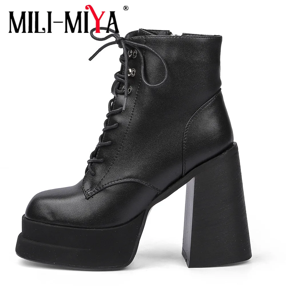 MILI-MIYA 2021 Spring New Lace-Up Ankle Boots Women Thick Bottom Round Toe Genuine Leather Black White All Match Platform Shoes
MILI-MIYA 2021 Spring New Lace-Up Ankle Boots Women Thick Bottom Round Toe Genuine Leather Black White All Match Platform Shoes