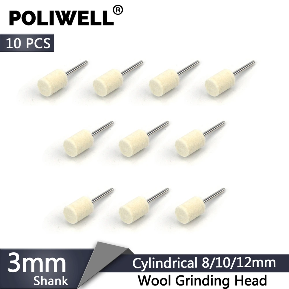 POLIWELL 10PCS 8/10/12mm Cylindrical Grinding Head 3mm Mounted Shank Felt Polishing Buffing Wheel Rotary Power Tools Accessories
POLIWELL 10PCS 8/10/12mm Cylindrical Grinding Head 3mm Mounted Shank Felt Polishing Buffing Wheel Rotary Power Tools Accessories