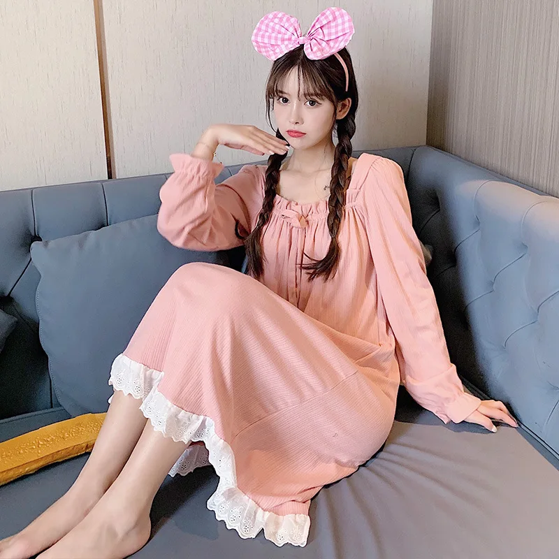 Women's Pajamas Spring Autumn Long-Sleeve Nightdress Solid Square Neck Pullover Lace Edge Sweet Loose Casual Sleepwear Homewear
Women's Pajamas Spring Autumn Long-Sleeve Nightdress Solid Square Neck Pullover Lace Edge Sweet Loose Casual Sleepwear Homewear