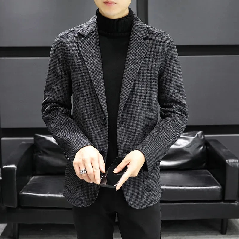 Men's Suit One Piece Dark Gray Houndstooth Male Tweed Jacket Thickened Warm Retro Single Breasted For Men Wedding Groom 2021
Men's Suit One Piece Dark Gray Houndstooth Male Tweed Jacket Thickened Warm Retro Single Breasted For Men Wedding Groom 2021