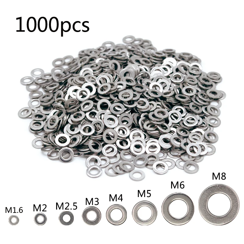 1000//250pcs M1.6 M2 M2.5 M3 M3.5 M4 M5M6 Big Quantity Stainless Steel Flat Washer Plain Gaskets Metal Washers For Screw Bolt
1000//250pcs M1.6 M2 M2.5 M3 M3.5 M4 M5M6 Big Quantity Stainless Steel Flat Washer Plain Gaskets Metal Washers For Screw Bolt