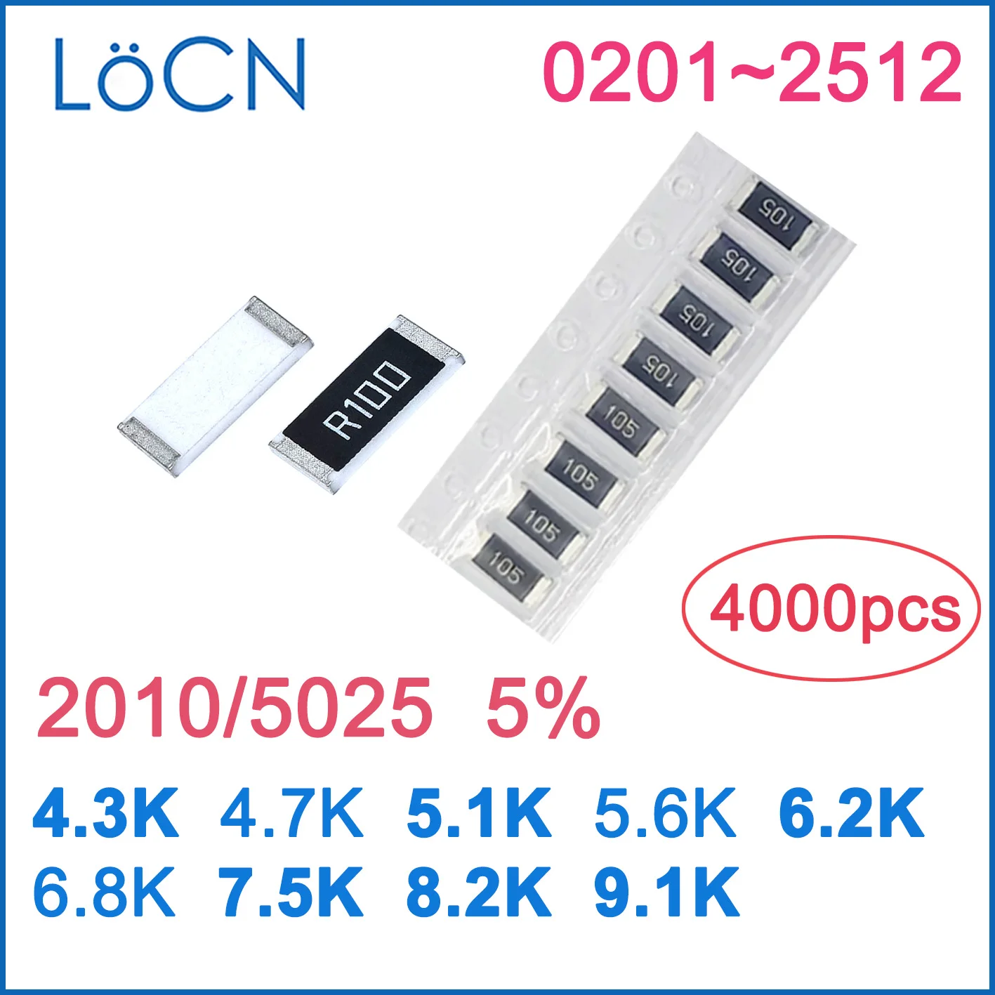 2010 J 5% 4000PCS 4.3K 4.7K 5.1K 5.6K 6.2K 6.8K 7.5K 8.2K 9.1K OHM High quality 5025 SMD resistor LoCNService
2010 J 5% 4000PCS 4.3K 4.7K 5.1K 5.6K 6.2K 6.8K 7.5K 8.2K 9.1K OHM High quality 5025 SMD resistor LoCNService