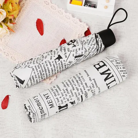 Umbrella male Oil Painting Newspaper Pattern Black Coating Windproof Umbrella Rain Women For Men 3Folding Outdoor Parasol