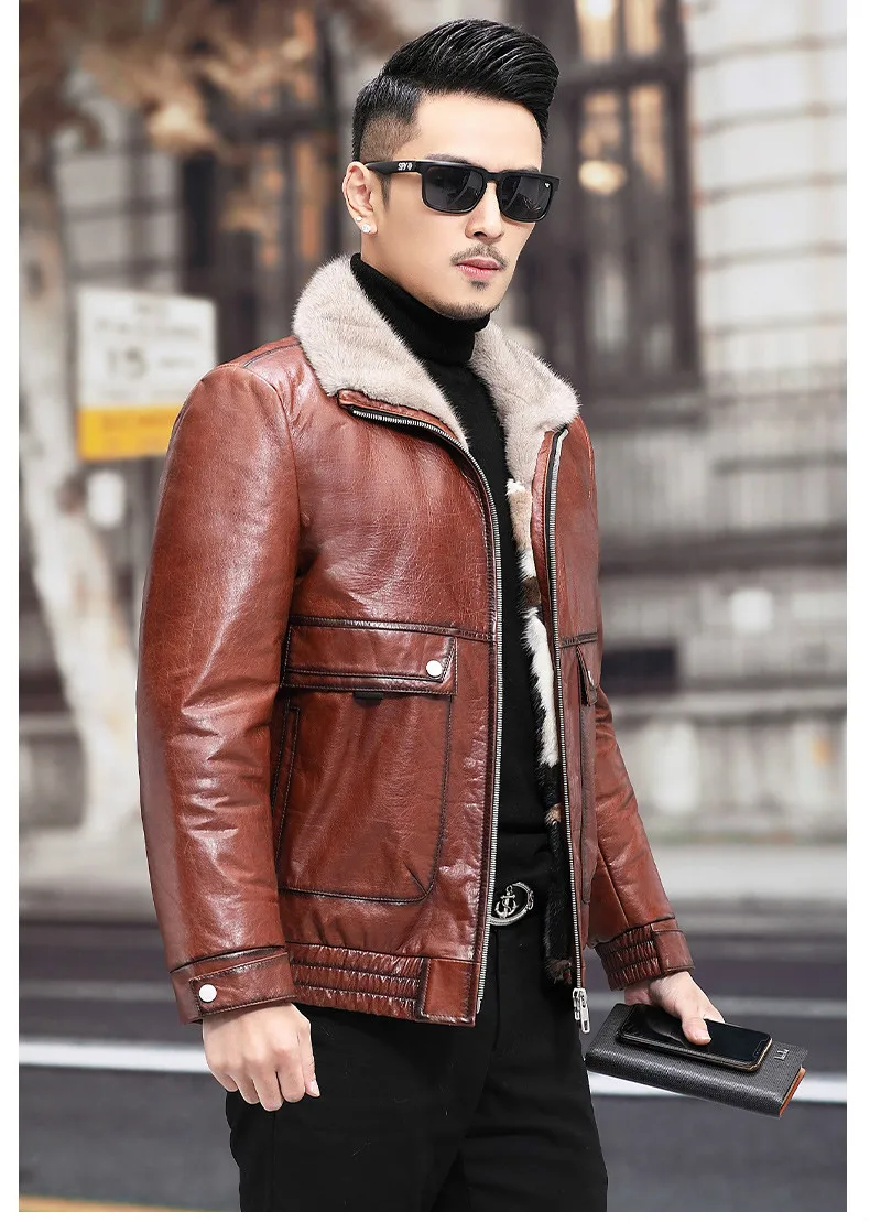 Genuine Leather Clothes Mens Cowhide Mink Fur Liner Business Casual Marten Overcoats Winter Warm Jacket
Genuine Leather Clothes Mens Cowhide Mink Fur Liner Business Casual Marten Overcoats Winter Warm Jacket