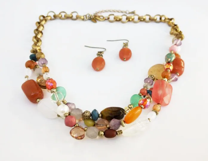 Fashion Jewelry Vintage Colorful Beads Multi Layer Necklace Earrings Set Mixed Style Lady Women's Metal Necklaces Earrings 
Fashion Jewelry Vintage Colorful Beads Multi Layer Necklace Earrings Set Mixed Style Lady Women's Metal Necklaces Earrings