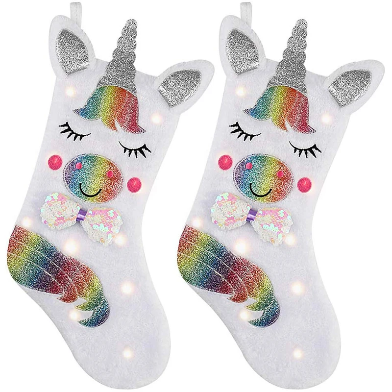 2 Pcs 17" Led Light Unicorn Christmas Decoration Fireplace Christmas Stockings Large Embroidery christmas Stocking Gift For Kids
2 Pcs 17" Led Light Unicorn Christmas Decoration Fireplace Christmas Stockings Large Embroidery christmas Stocking Gift For Kids