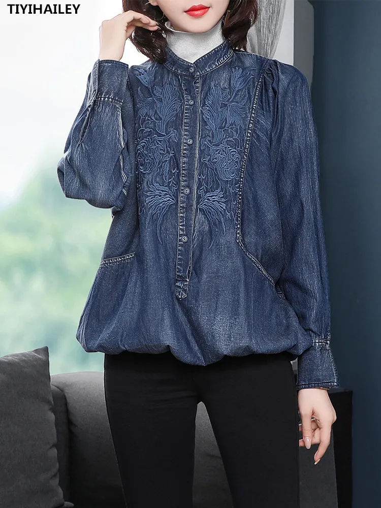 TIYIHAILEY Free Shipping 2022 New Fashion Cotton Denim Shirts For Women Long Sleeve Embroidery Blouses Tops Stand Collar
TIYIHAILEY Free Shipping 2022 New Fashion Cotton Denim Shirts For Women Long Sleeve Embroidery Blouses Tops Stand Collar