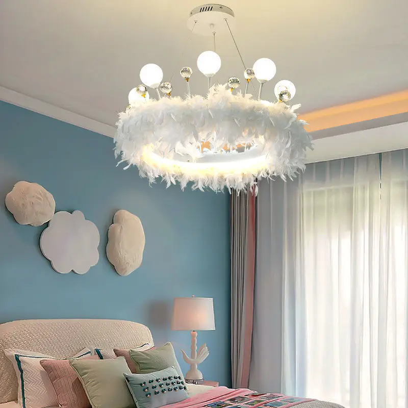 Modern Feather Crystal Ring Chandeliers Princess Led Glass Ball Hanging Lighting Living Dining Room Bedroom Indoor Fixture 220V
Modern Feather Crystal Ring Chandeliers Princess Led Glass Ball Hanging Lighting Living Dining Room Bedroom Indoor Fixture 220V