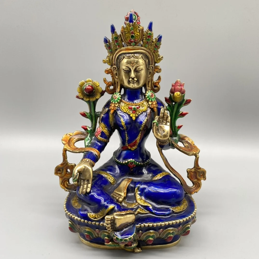 Cloisonne Tibetan Buddha Green Tara Buddha, All Copper, Exquisite, Decorative Ornaments
Cloisonne Tibetan Buddha Green Tara Buddha, All Copper, Exquisite, Decorative Ornaments