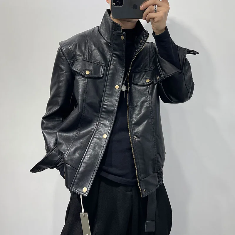 2022 Original standing collar function short leather coat male Korean fashion all-match loose cargo leather jacket
2022 Original standing collar function short leather coat male Korean fashion all-match loose cargo leather jacket