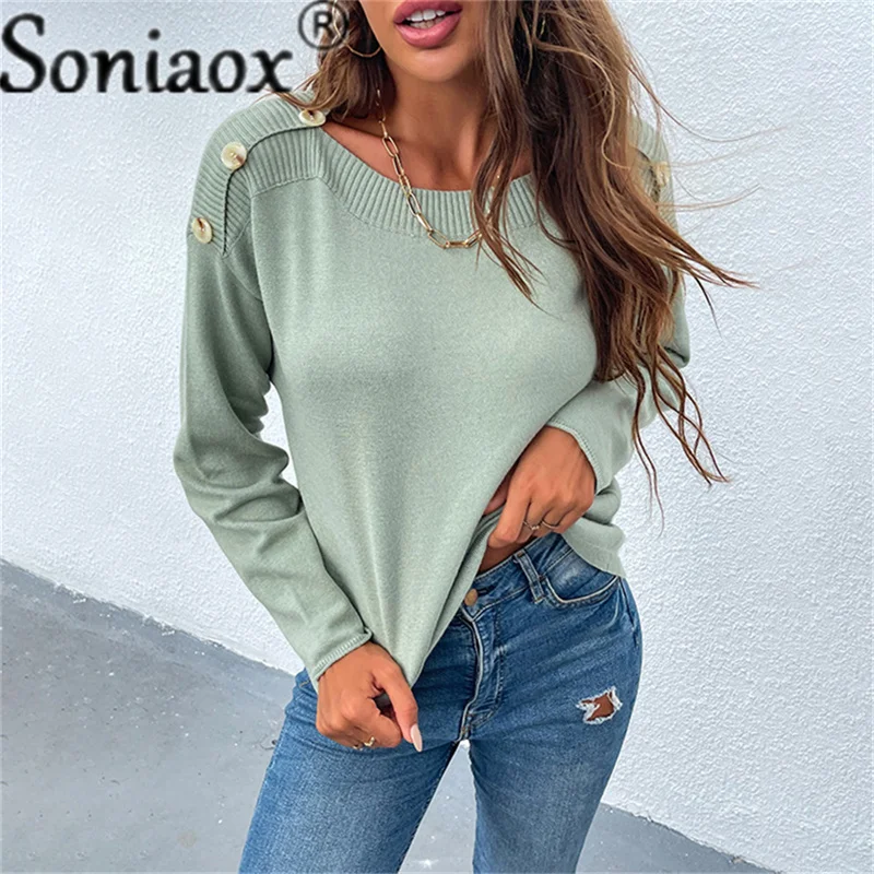 Women Sexy Off Shoulder Knitted Sweater Autumn Winter Solid Button Loose Fit Pullover Women Elastic Long Sleeve Sweater Jumpers
Women Sexy Off Shoulder Knitted Sweater Autumn Winter Solid Button Loose Fit Pullover Women Elastic Long Sleeve Sweater Jumpers